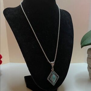Silver-Tone Turquoise Pendant Necklace - Women Jewelry